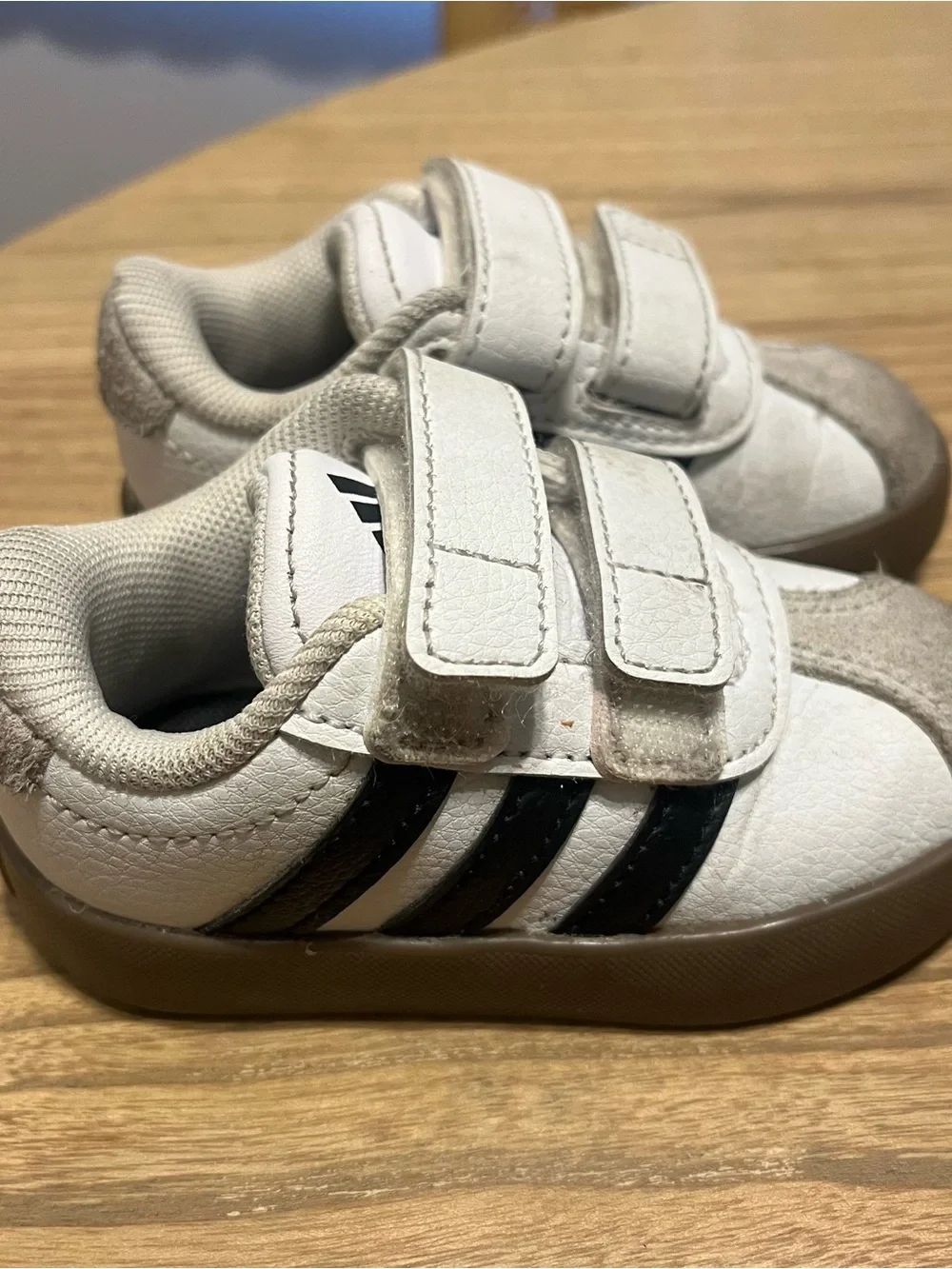 adidas Kids White Sneakers with Black Stripes - Velcro